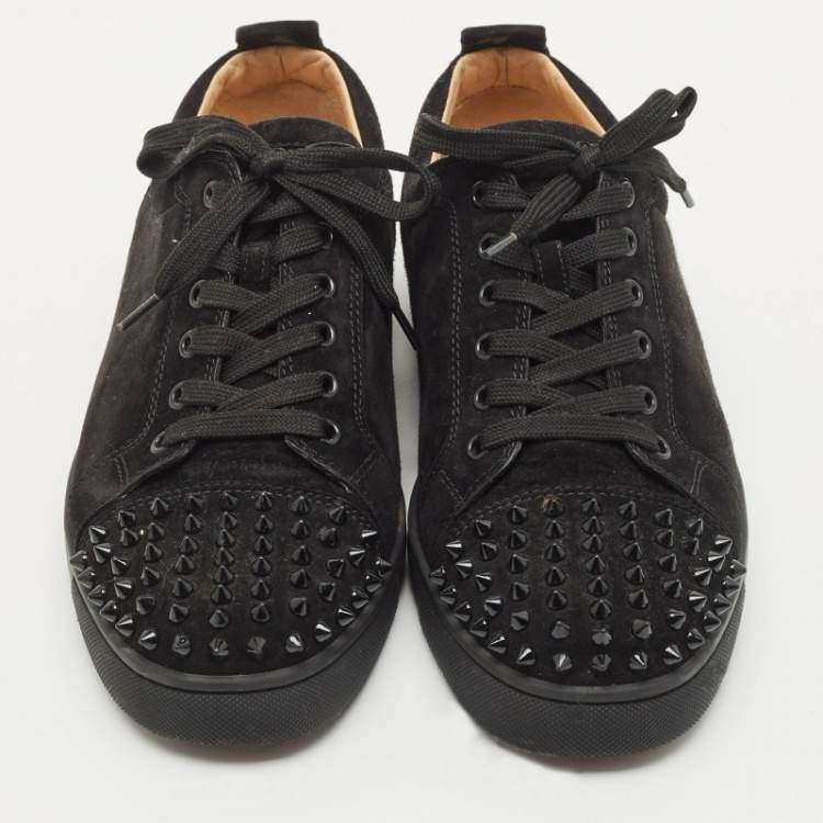 Pre Owned Christian Louboutin Black Suede Louis Junior Spikes Sneakers Size 42