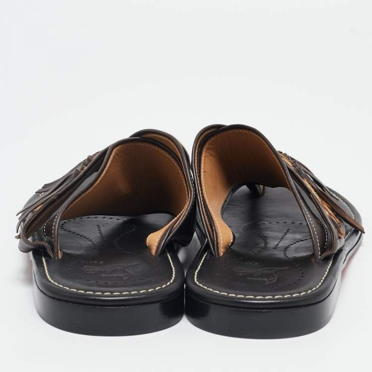 Pre Owned Christian Louboutin Brown Calf Hair and Leather Thong Flats Size 43.5