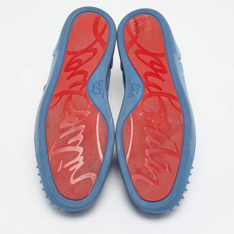 Pre Owned Christian Louboutin Blue Suede Louis Junior Spikes Low Top Sneakers Size 42.5