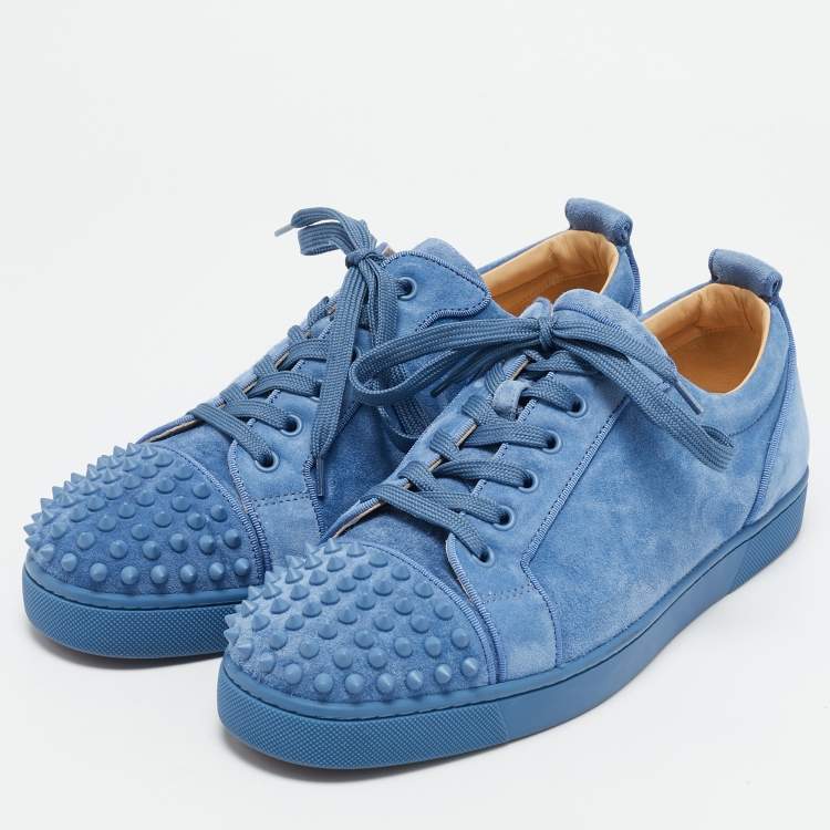 Pre Owned Christian Louboutin Blue Suede Louis Junior Spikes Low Top Sneakers Size 42.5