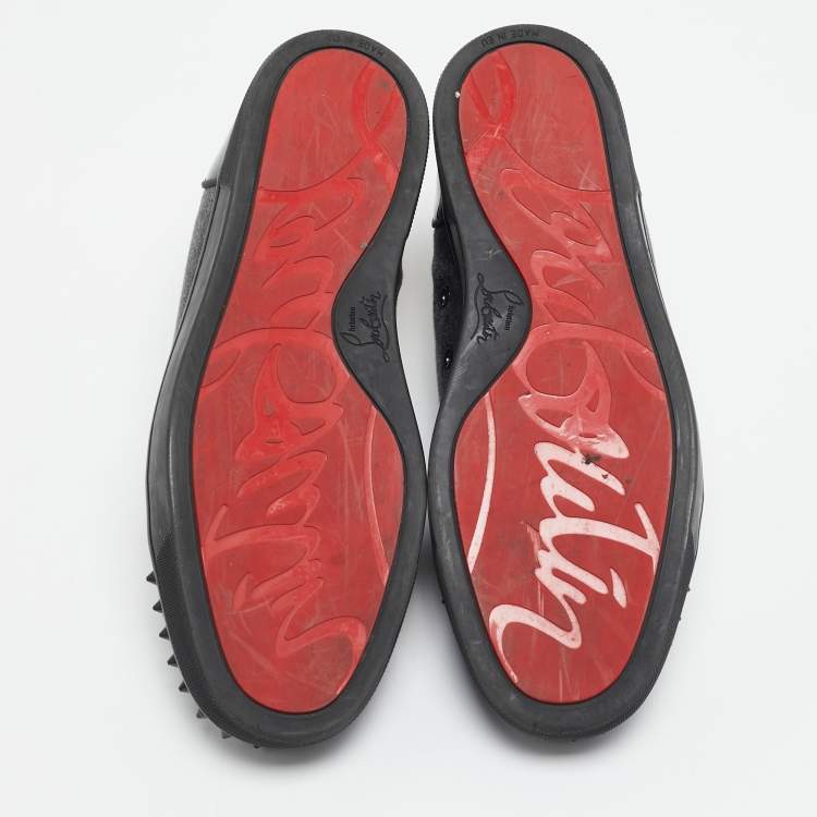 مملوكة مسبقًا Christian Louboutin Black/Grey Leather and Fabric Louis Junior Spikes Sneakers Size 41