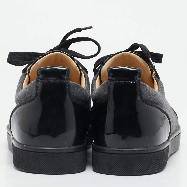 مملوكة مسبقًا Christian Louboutin Black/Grey Leather and Fabric Louis Junior Spikes Sneakers Size 41