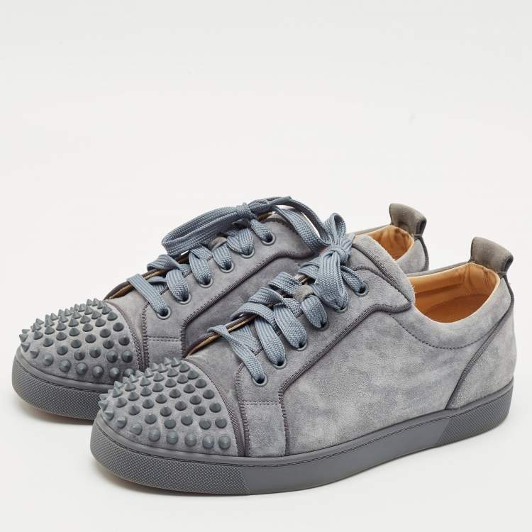 Pre Owned Christian Louboutin Bluish Grey Suede Louis Spikes Low Top Sneakers Size 42