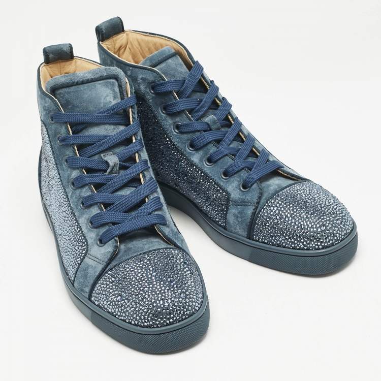 Pre Owned Christian Louboutin Blue Glitter and Suede Rantus Orlato High Top Sneakers Size 41