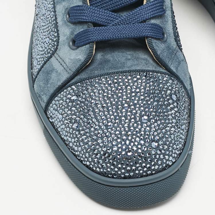Pre Owned Christian Louboutin Blue Glitter and Suede Rantus Orlato High Top Sneakers Size 41