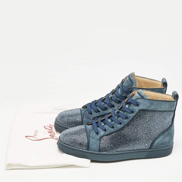 Pre Owned Christian Louboutin Blue Glitter and Suede Rantus Orlato High Top Sneakers Size 41