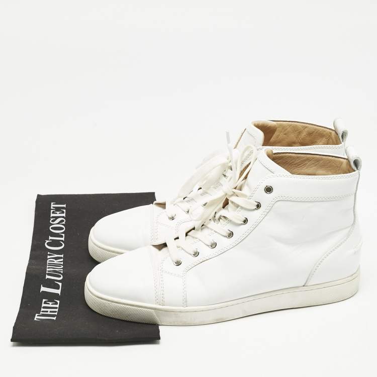 Pre Owned Christian Louboutin White Leather Louis High Top Sneakers Size 43