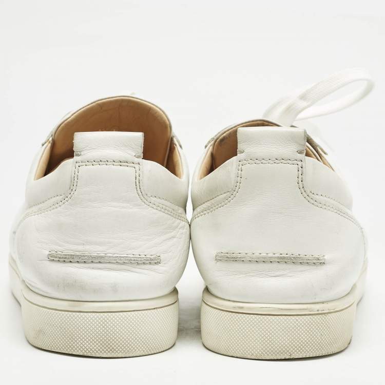 Pre Owned Christian Louboutin White Leather Louis Junior Spikes Lace Up Sneakers Size 45.5