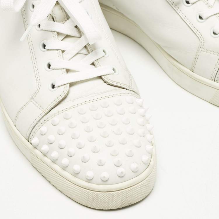 Pre Owned Christian Louboutin White Leather Louis Junior Spikes Lace Up Sneakers Size 45.5
