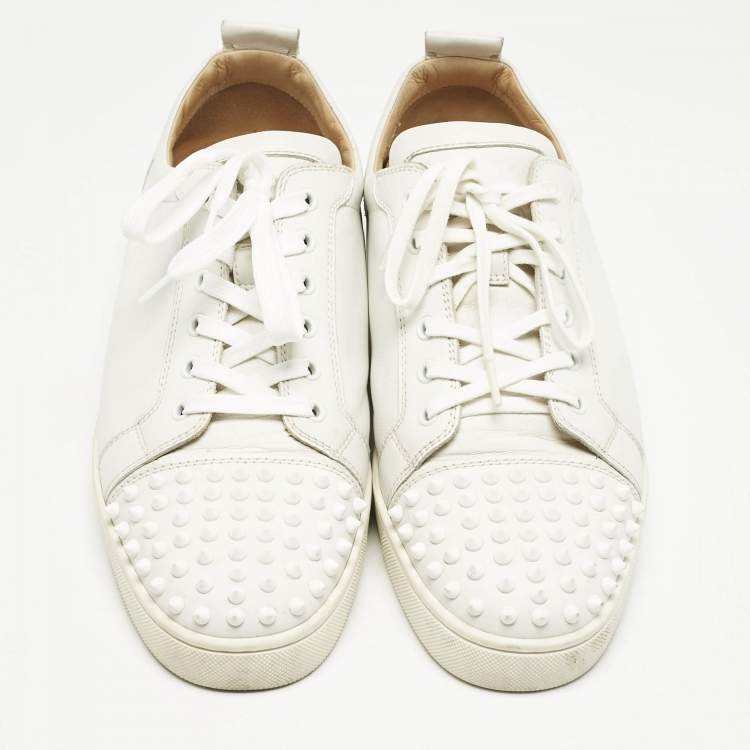 Pre Owned Christian Louboutin White Leather Louis Junior Spikes Lace Up Sneakers Size 45.5