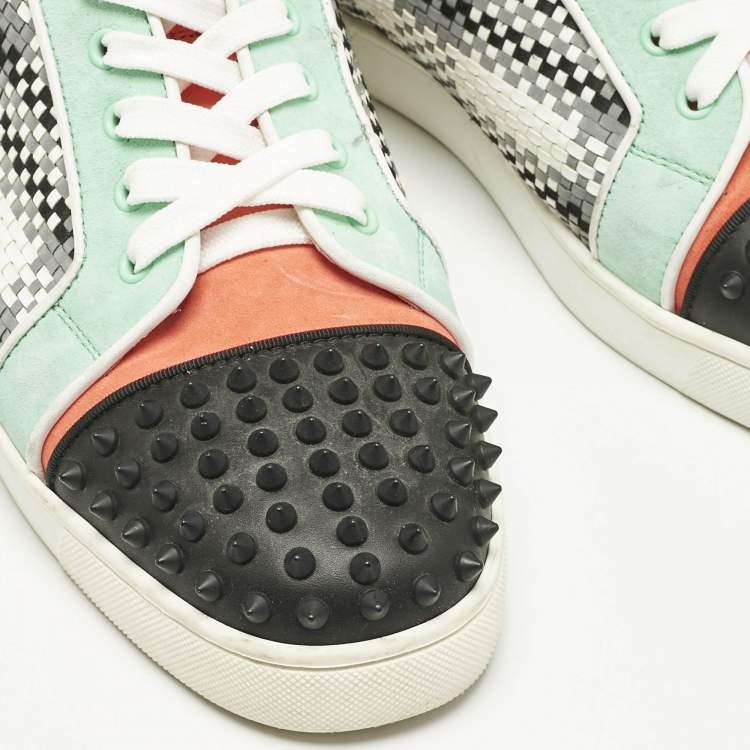 Pre Owned Christian Louboutin Multicolor Leather and Suede Louis Junior Spikes Lace Up Sneakers Size 46