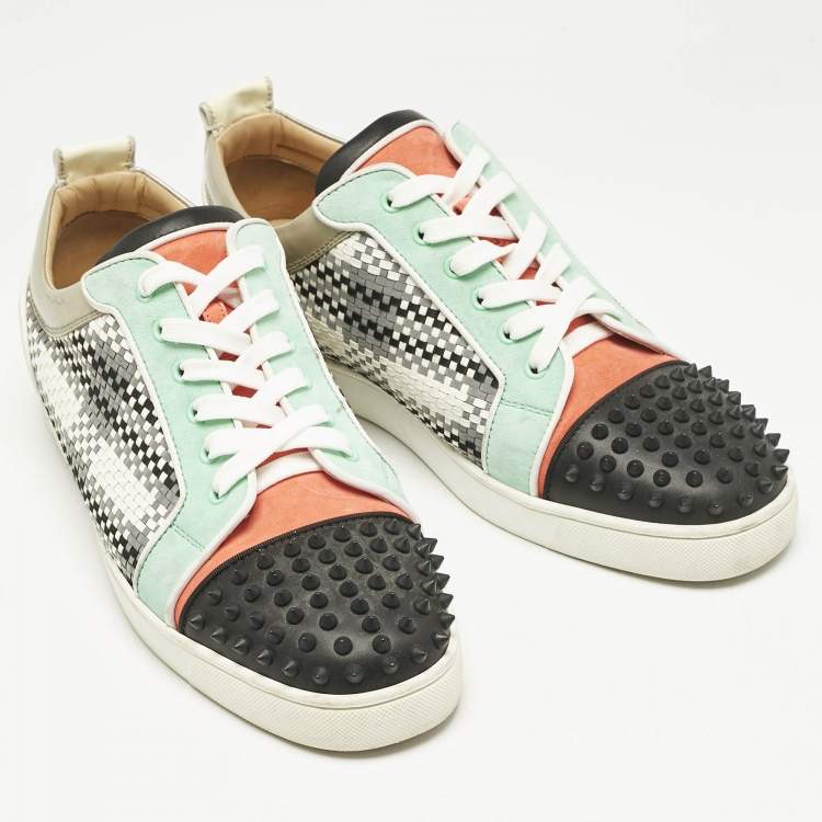Pre Owned Christian Louboutin Multicolor Leather and Suede Louis Junior Spikes Lace Up Sneakers Size 46