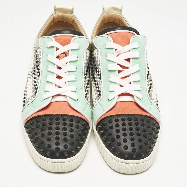 Pre Owned Christian Louboutin Multicolor Leather and Suede Louis Junior Spikes Lace Up Sneakers Size 46
