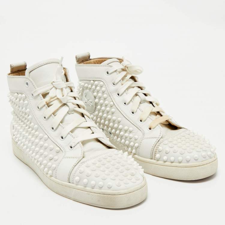 Pre Owned Christian Louboutin White Leather Louis Spikes High Top Sneakers Size 43