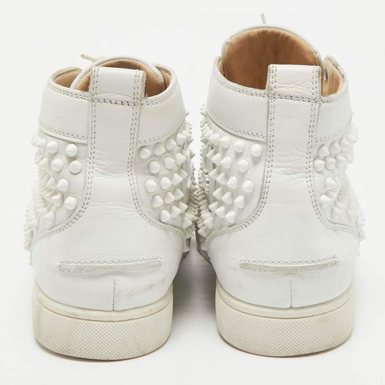 Pre Owned Christian Louboutin White Leather Louis Spikes High Top Sneakers Size 43