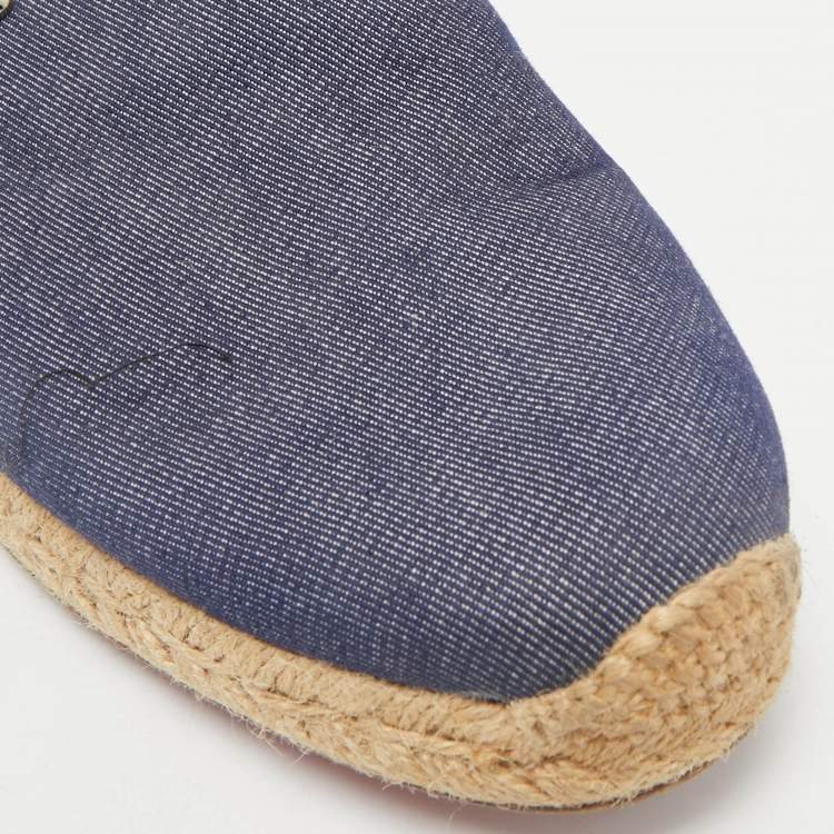 Pre Owned Christian Louboutin Blue Denim Spike Trim Espadrille Flats Size 45