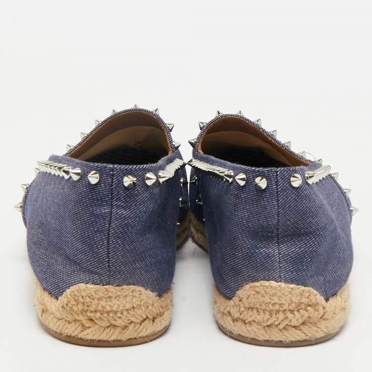 Pre Owned Christian Louboutin Blue Denim Spike Trim Espadrille Flats Size 45