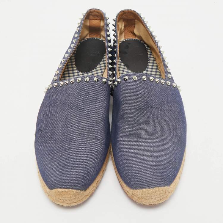 Pre Owned Christian Louboutin Blue Denim Spike Trim Espadrille Flats Size 45