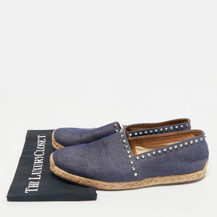 Pre Owned Christian Louboutin Blue Denim Spike Trim Espadrille Flats Size 45