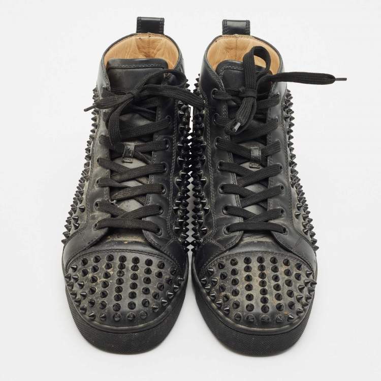 Pre Owned Christian Louboutin Black Leather Louis Junior High Top Sneakers Size 44