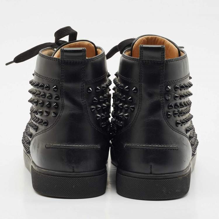 Pre Owned Christian Louboutin Black Leather Louis Junior High Top Sneakers Size 44