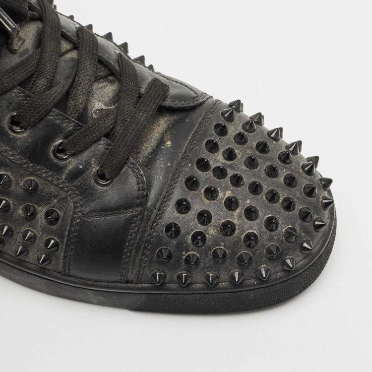 Pre Owned Christian Louboutin Black Leather Louis Junior High Top Sneakers Size 44