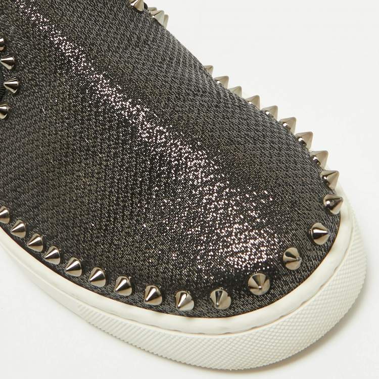 Pre Owned Christian Louboutin Black Laminated Leather Pik Boat Slip On Sneakers Size 41