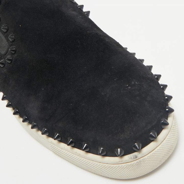 Pre Owned Christian Louboutin Black Suede Pik Boat Slip On Sneakers Size 45