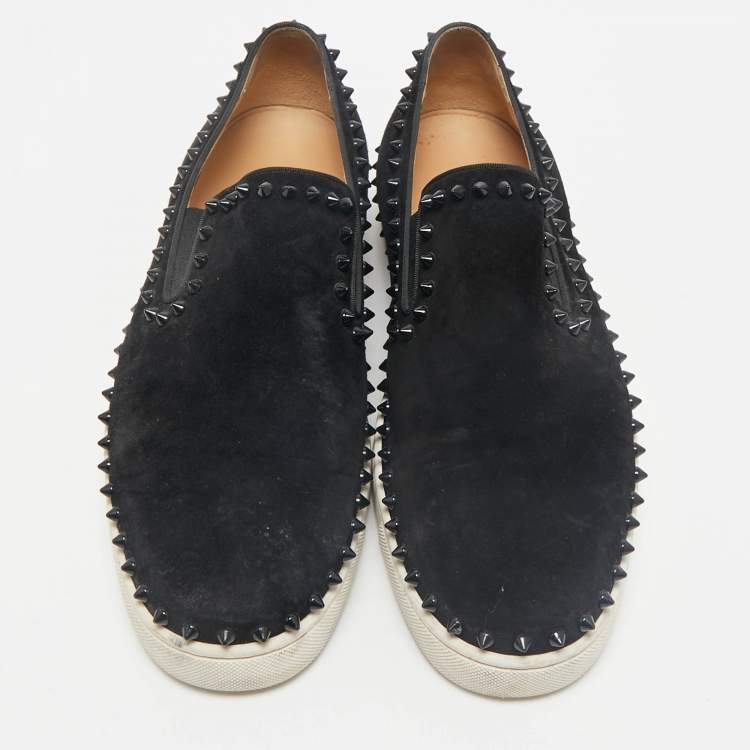 Pre Owned Christian Louboutin Black Suede Pik Boat Slip On Sneakers Size 45