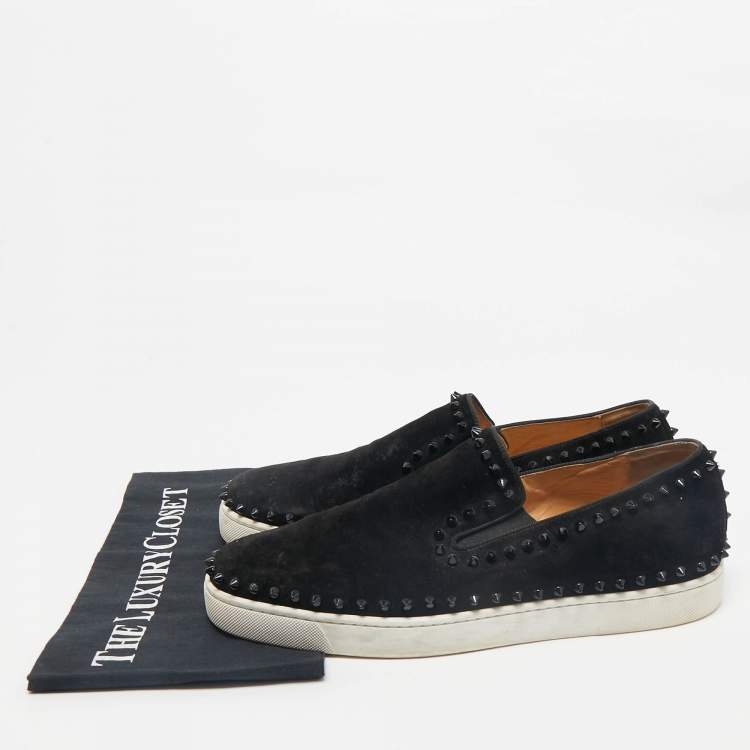 Pre Owned Christian Louboutin Black Suede Pik Boat Slip On Sneakers Size 45