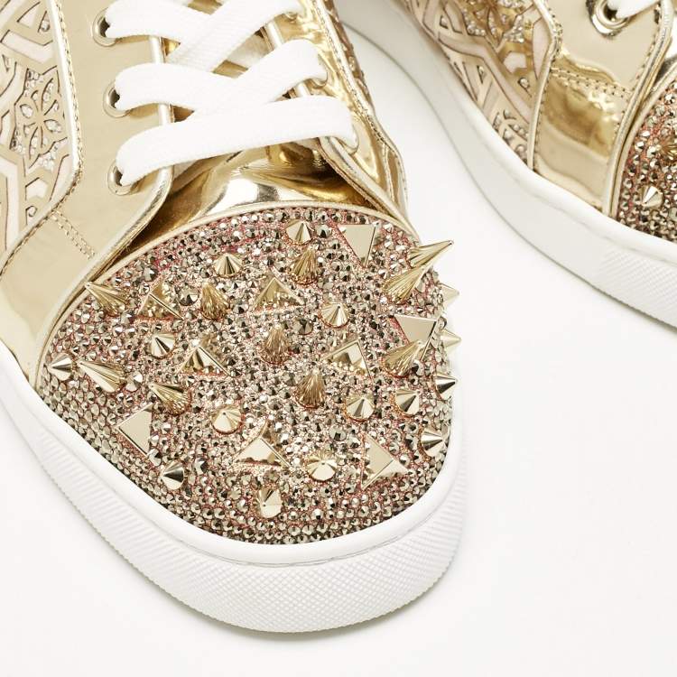 Pre Owned Christian Louboutin Gold Patent Leather Louis Junior P Pik Pik Low Top Sneakers Size 45