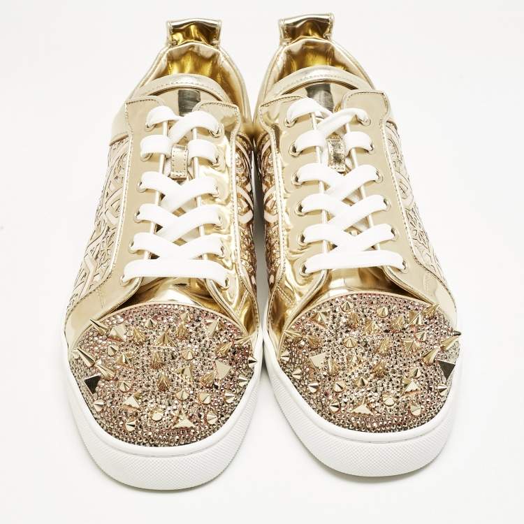 Pre Owned Christian Louboutin Gold Patent Leather Louis Junior P Pik Pik Low Top Sneakers Size 45