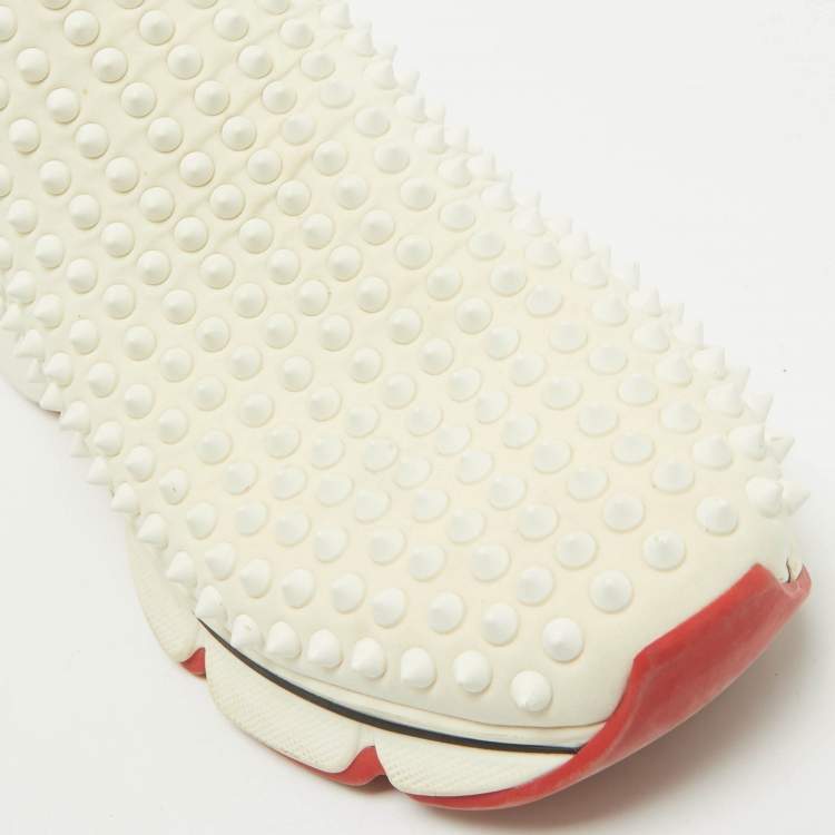 Pre Owned Christian Louboutin White Neoprene Spike Sock Sneakers Size 40