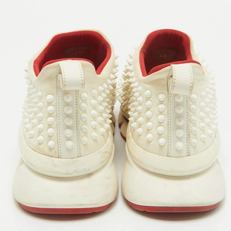 Pre Owned Christian Louboutin White Neoprene Spike Sock Sneakers Size 40