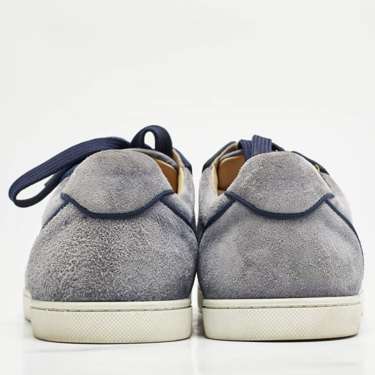 Pre Owned Christian Louboutin Blue Suede Louis Junior Lace Up Sneakers Size 44.5