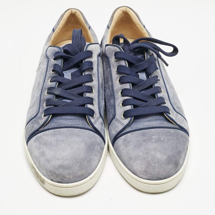 Pre Owned Christian Louboutin Blue Suede Louis Junior Lace Up Sneakers Size 44.5
