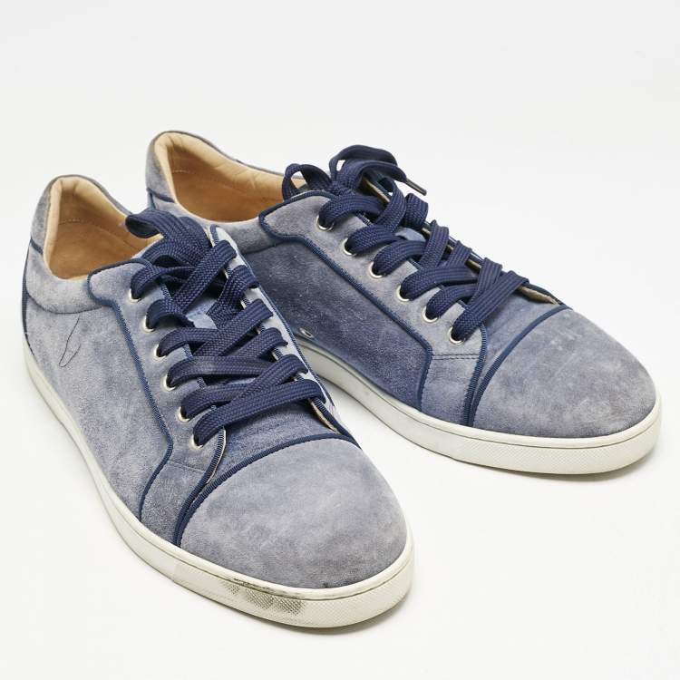 Pre Owned Christian Louboutin Blue Suede Louis Junior Lace Up Sneakers Size 44.5