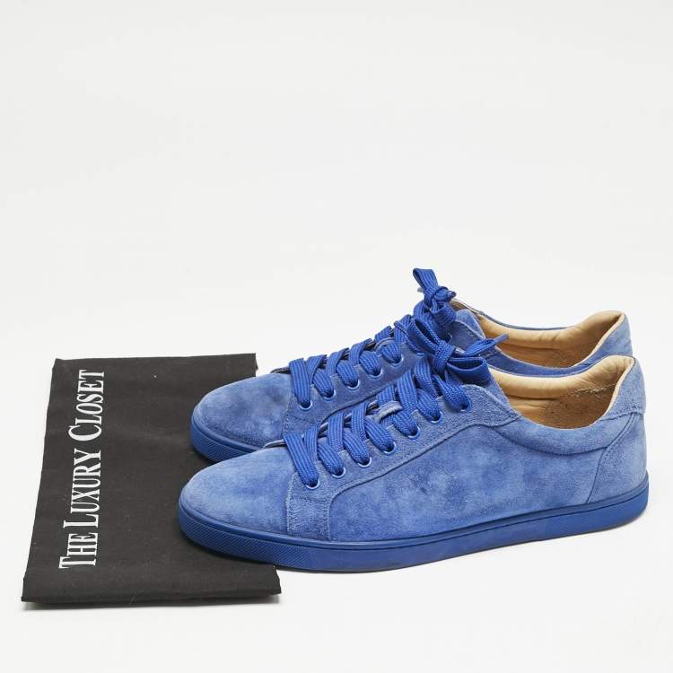 Pre Owned Christian Louboutin Blue Suede Louis Junior Lace Up Sneakers Size 42
