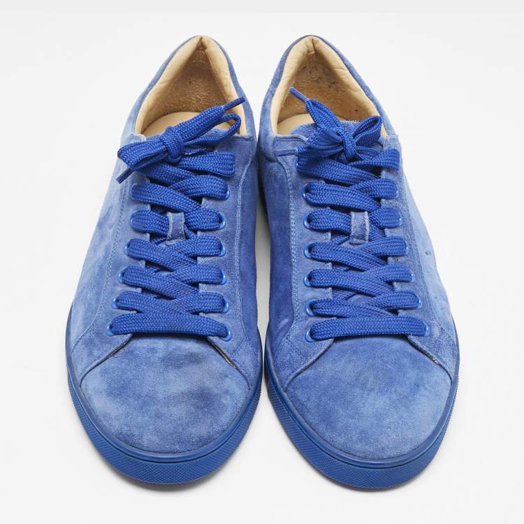 Pre Owned Christian Louboutin Blue Suede Louis Junior Lace Up Sneakers Size 42