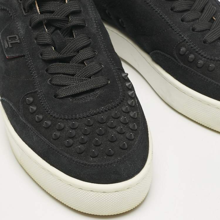 Pre Owned Christian Louboutin Black Suede Happyrui Spikes Low Top Sneakers Size 43