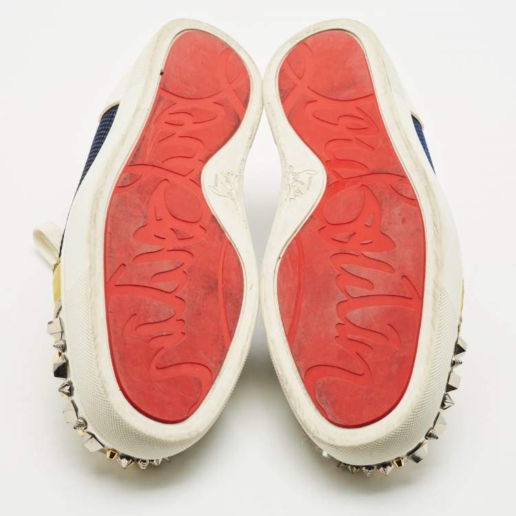 Pre Owned Christian Louboutin Multicolor Mesh and Leather Louis Junior Spikes Sneakers Size 44.5