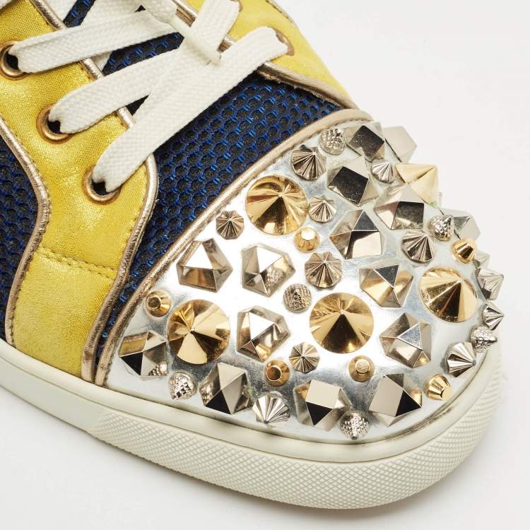 Pre Owned Christian Louboutin Multicolor Mesh and Leather Louis Junior Spikes Sneakers Size 44.5