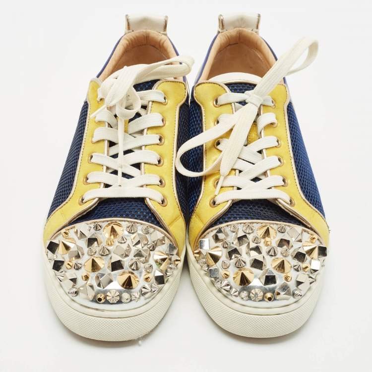 Pre Owned Christian Louboutin Multicolor Mesh and Leather Louis Junior Spikes Sneakers Size 44.5