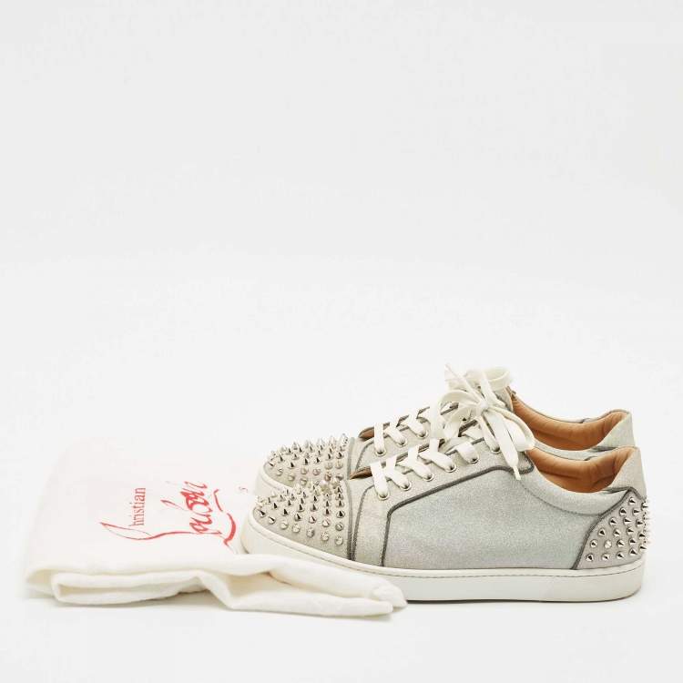 Pre Owned Christian Louboutin Silver Glitter Louis Junior Lace Up Sneakers Size 44.5