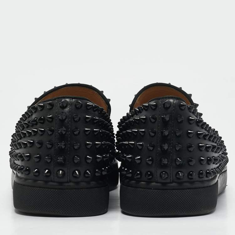 Pre Owned Christian Louboutin Black Leather Roller Boat Loafers Size 44