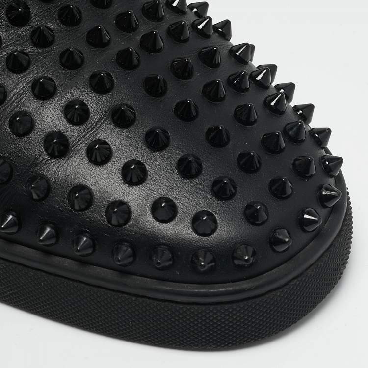 Pre Owned Christian Louboutin Black Leather Roller Boat Loafers Size 44