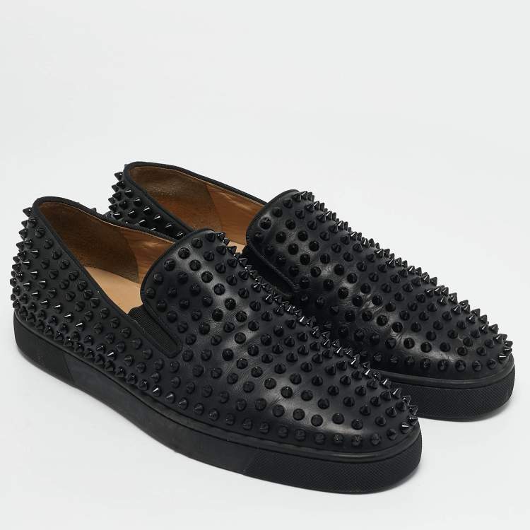 Pre Owned Christian Louboutin Black Leather Roller Boat Loafers Size 44