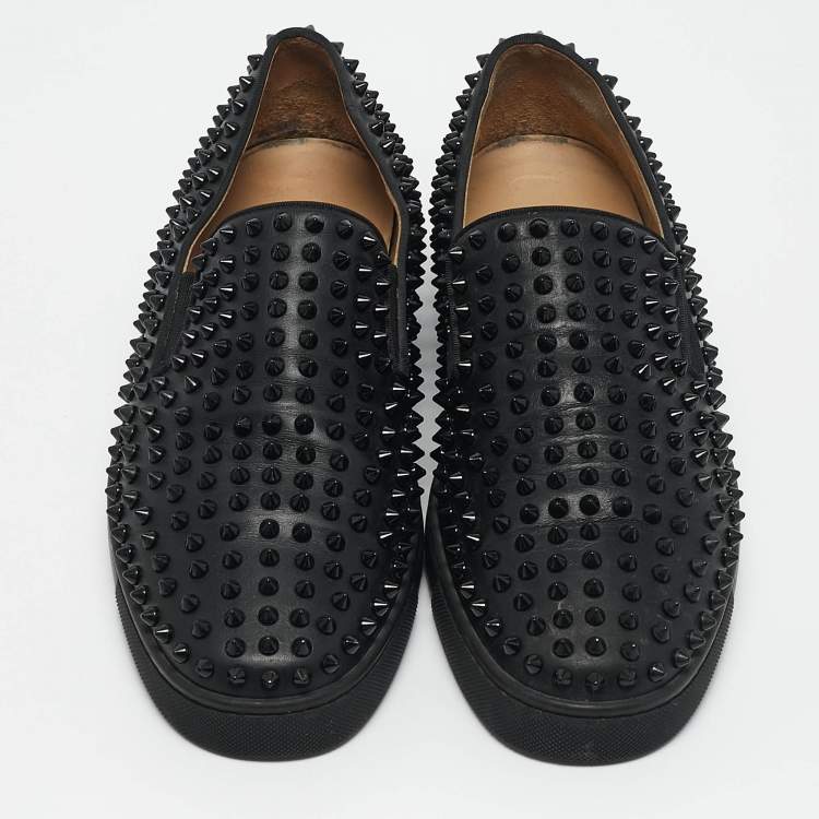 Pre Owned Christian Louboutin Black Leather Roller Boat Loafers Size 44