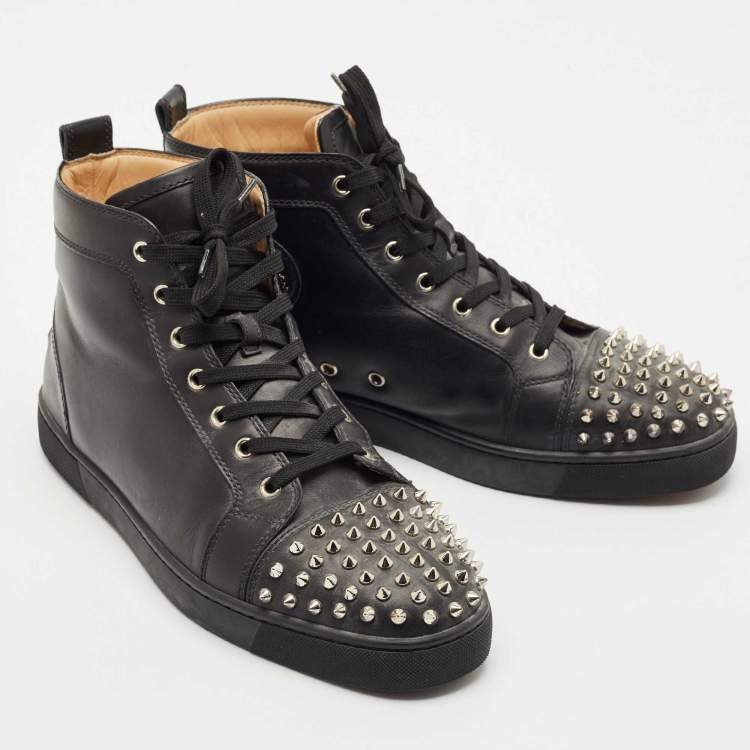 Pre Owned Christian Louboutin Black Leather Lou Spikes High Top Sneakers Size 45