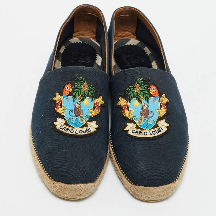 Pre Owned Christian Louboutin Navy Blue Canvas Cario Loubi Flat Olona Espadrilles Sneakers Size 41